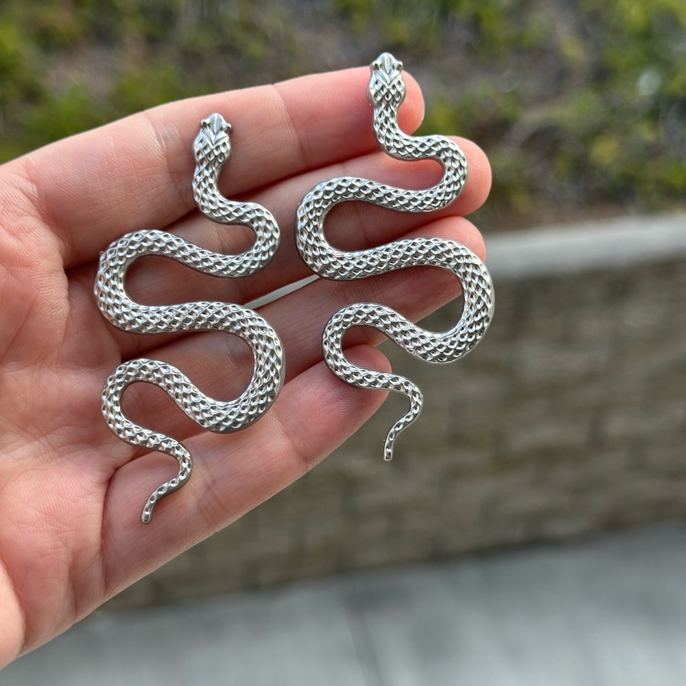 Silver Snake Reptile Earrings